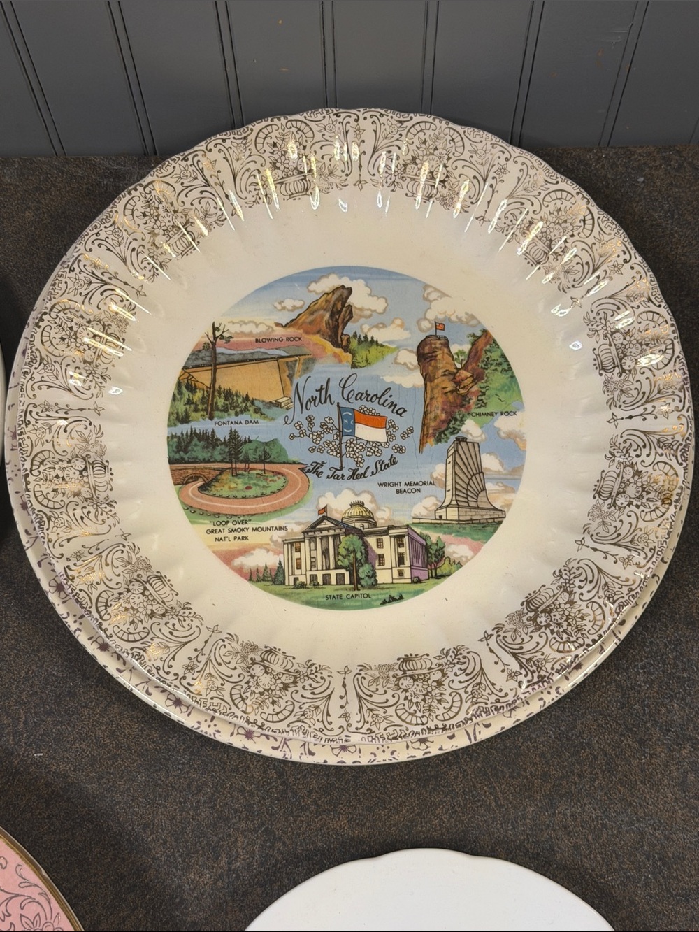 North Carolina Decorative Wall Plate - Cream & Multicolor Souvenir